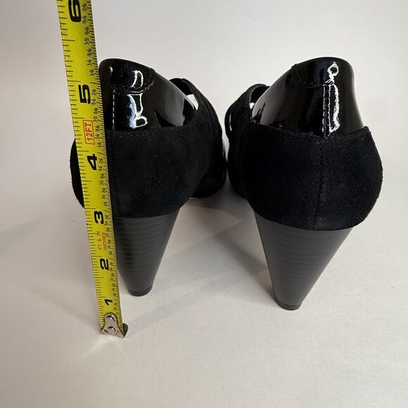 Clarks Womens Black Patent Leather Suede Slip On Heels Sz UK 4 US 6 Cushion Soft - Picture 5 of 8